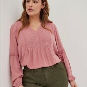 Torrid Pink Blouse with Embroidered Detail